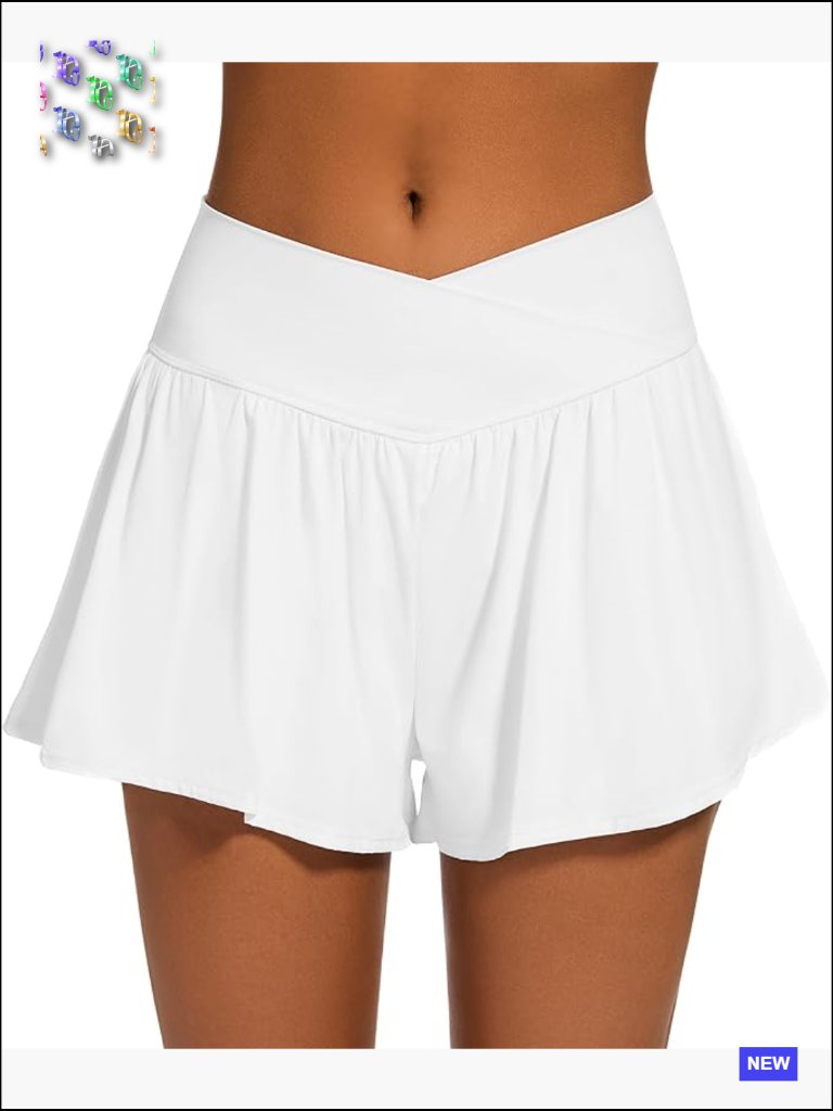 Crossover Athletic Shorts Wide Waistband Flowy Tennis Skorts With Pockets
